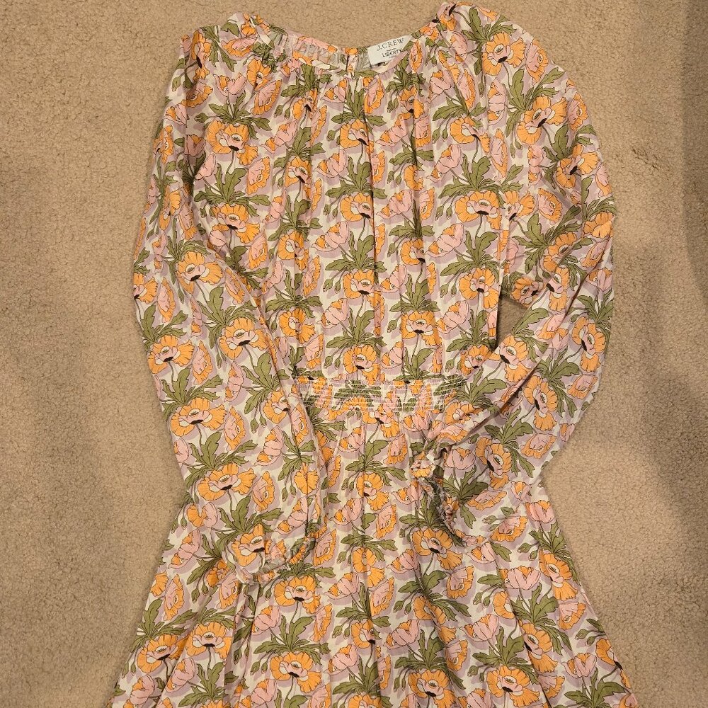J. Crew Floral Puff-Sleeve Dress in Peach, Olive & Lilac